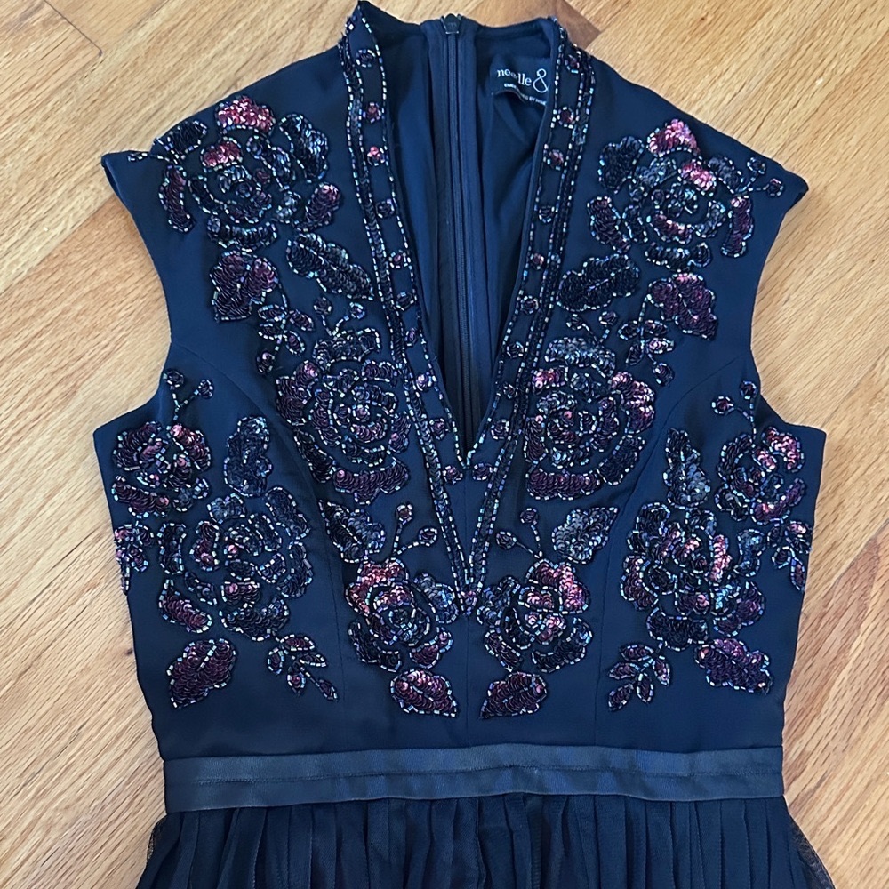 Needle & Thread - Elegant Black Gown with Floral Embroidery
